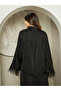 Feathered Trim Bell Sleeve Satin Oversized Shirt - 5