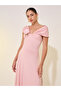 Solid Flower Corsage A-Line Maxi Dress - 3
