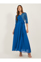 Lace Insert Wrap Maxi Dress with Waist Tie-Up - 2