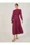 Accordion Pleated Cuffed Sleeves A-Line Midi Dress
