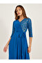 Lace Insert Wrap Maxi Dress with Waist Tie-Up - 3