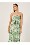 Floral Print Bandeau Neck A-Line Maxi Dress - 3