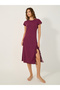Round Neck Lace Insert Front Slit Sleep T-Shirt