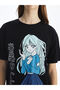Xside Black Crew Neck Anime Printed Women's T-Shirt - 3