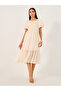 Smocked Detail Puff Sleeves A-Line Midi Dress - 2