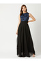 Lace Yoke Sleeveless A-Line Maxi Dress