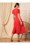Square Neck Selft Tie Belt A-Line Midi Dress - 5
