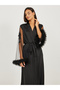 Embroidered and Faux Fur Trim Mesh Sleeves Robe - 2