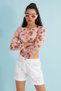Women's Pink Rose Patterned Tulle Transparent Bodysuit - 3