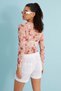 Women's Pink Rose Patterned Tulle Transparent Bodysuit - 5
