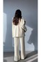 Women's Corded Collar Zippered Leg Slit Side Zippered Skin Knitwear Set - 5