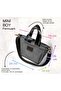 Mini Size Zippered Waxed Canvas Anthracite (Black Leather Detail) Handbag / Crossbody Strap - 5