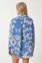 Woman's Blue Patterned Oversize Cotton Satin Shirt OH00044 - 5