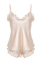 Ekru Fırfırlı İp Askılı Saten Şortlu Dokuma Pijama Takımı THMSS22PT0274 - 7