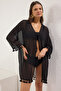 Siyah Dokuma Püskül Plaj Mini Kimono&Kaftan TBESS25KM00019 - 2
