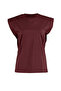 Bordo %100 Pamuk Vatka Görünümlü Basic Bisiklet Yaka Örme T-Shirt TWOSS20TS0021 - 5