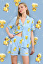 Mavi %100 Pamuklu Ördek Desenli Biyeli Şortlu Örme Pijama Takımı THMSS25PT00300
