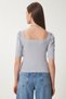Women's Gray Melange Square Neck Ribbed Crop Blouse GT00007 - 6