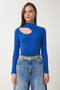 Women's Dark Blue Cut Out Detailed Corded Knitted Blouse GT00065 - 3
