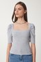 Women's Gray Melange Square Neck Ribbed Crop Blouse GT00007 - 4