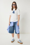 Women's Ecru Teddy Bear Embroidered Cotton Oversize Knitted T-Shirt Cr00460 - 3