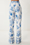 Women's Blue White Patterned Summer Tunic Trousers Suit Fn03457 - 8