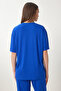 Women Dark Blue Oversize Knitted T-Shirt Pants Suit Fn03452 - 8