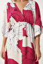 Women's Dark Pink White Wrap Collar Patterned Summer Viscose Dress Dk00166 - 6