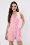 Pembe Geniş Paça Düğmeli Mini Dokuma Tulum TWOSS25TU00011