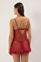 Kırmızı Puantiyeli ve Kurdele/Fiyonklu Dantel Külotlu Örme Babydoll/Fantezi Gecelik THMSS24LL00006 - 4