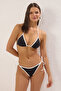Siyah Renk Bloklu Biyeli Üçgen Regular Normal Bel Bikini Takımı TBESS25BT00187