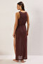 Brown Knitted Slit Maxi Beach Dress Tbess21El2991 - 4