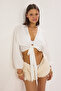 Ekru Dokuma Plaj Crop Bluz TBESS25BZ00008 - 2