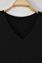 Siyah Regular Fit V Yaka Büyük Beden T-shirt TBBSS25BF00062 - 6
