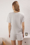 Light Grey 100% Cotton Ribbon/Bow Shorts Knitted Pajama Set Thmss25Pt00376 - 4