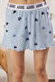 Blue Heart Slogan Printed Elastic Corded Shorts Knitted Pajamas Set Thmss24Pt00220 - 4