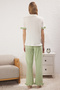 Ekru-Yeşil %100 Pamuklu Fırfır Detaylı Örme Pijama Takımı THMSS24PT00223 - 4