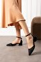 Black Satin Low Heeled Shoes - 2