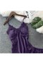 Women's 5-Piece Satin Guipure Lace Nightwear Bridal Trousseau Set - Purple, Size S - 4