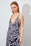 V-Neck Straps Zebra Patterned Long Satin Dress |   Ek 1002816 - 4