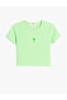 Palm Pattern Short Sleeve Crew Neck Crop T-Shirt with Window Detail