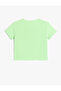 Palm Pattern Short Sleeve Crew Neck Crop T-Shirt with Window Detail - 2