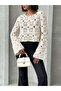 Women's Lace Detailed Openwork and Buttoned Knitwear Blouse