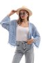 Women's Tassel Detailed Patterned Open Front Short Knitted Cardigan 245045 - - 4