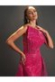 Sequin Beaded Embroidered Slit Evening Dress Fuchsia - 5