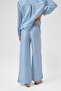 Blue and White Striped Women's Trousers with Slits - 4