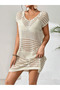 Openwork Pattern Bikini Top Crew Neck Sleeveless Beach Dress - 3