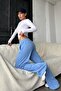 Blue Wide Leg Women's Sweatpants Mg2279 - 5