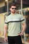 Çağla Green Crew Neck Striped Men's T-Shirt E7412 - 4