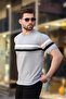 Gray Crew Neck Striped Men's T-Shirt E7412 - 3